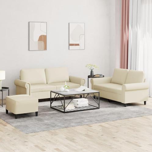 vidaXL 3-delige Loungeset met kussens kunstleer crème, Huis en Inrichting, Banken | Bankstellen, Nieuw, Leer, Vierpersoons of meer