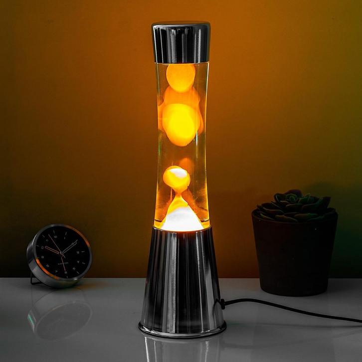Lavalamp zilver met oranje lava, Huis en Inrichting, Lampen | Overige, Verzenden