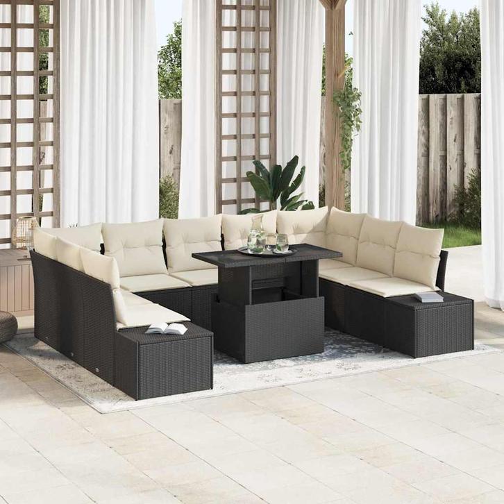 vidaXL Tuin Sofa Set met opslag 10 pcs Zwart Poly riet, Tuin en Terras, Tuinsets en Loungesets, Nieuw, Rotan, Verzenden