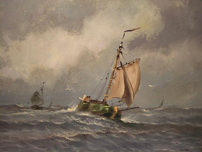 Monthe (XX) - Zijlschip op volle zee, Antiek en Kunst, Kunst | Schilderijen | Klassiek