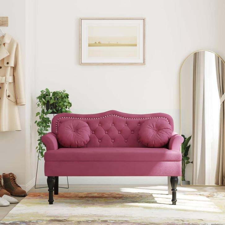 vidaXL Bankje met kussens 120,5x65x75 cm fluweel wijnrood, Huis en Inrichting, Banken | Bankstellen, Nieuw, Minder dan 150 cm