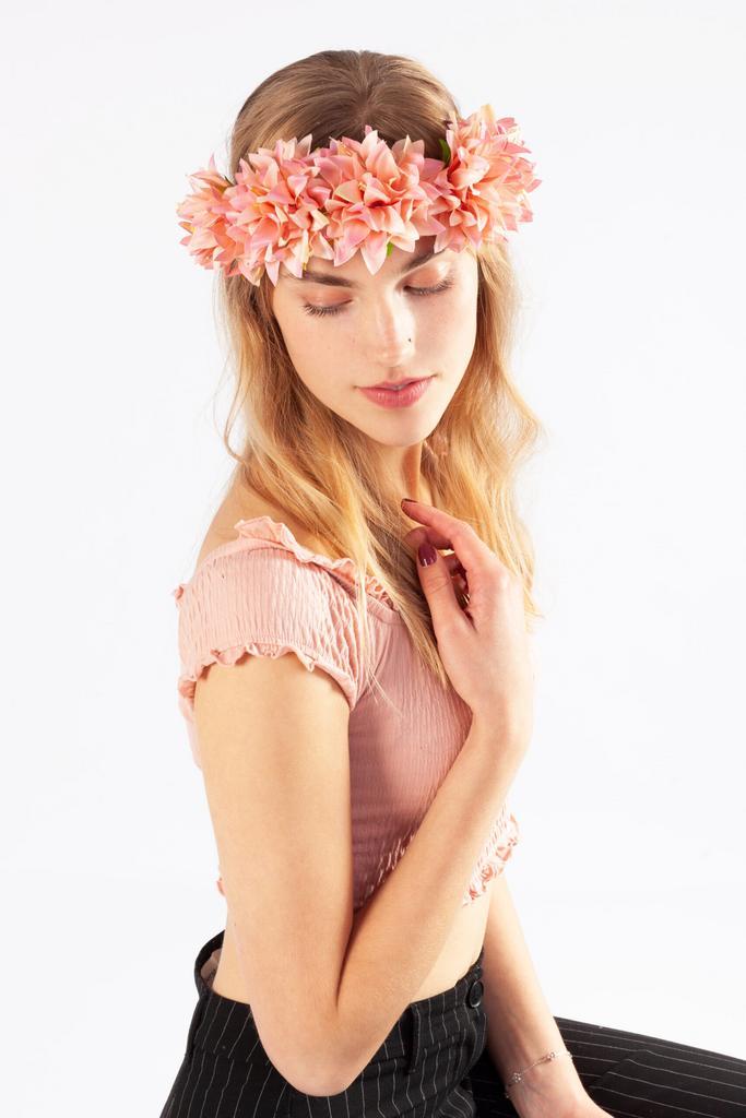 Bloemenkrans Haar Dahlia Peach Roze Bloemen Haarband Elf, Kleding | Dames, Carnavalskleding en Feestkleding, Accessoires, Nieuw