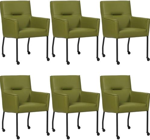 Set van 6 Groene leren moderne eetkamerstoelen - Toledo Leer, Huis en Inrichting, Stoelen, Vijf, Zes of meer stoelen, Nieuw, Leer