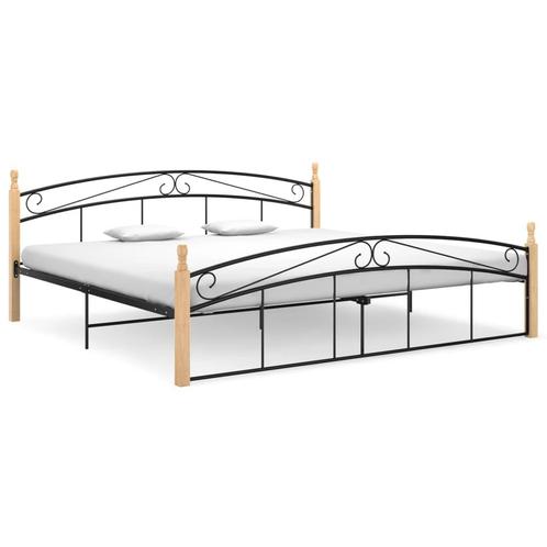 vidaXL Bedframe metaal en massief eikenhout zwart 200x200 cm, Huis en Inrichting, Slaapkamer | Bedden, Overige maten, 200 cm, Zwart