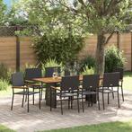 vidaXL Tuin Eetset 9 pcs Zwart en Bruin 190 x 80 x 75 cm, Verzenden, Nieuw, Rotan