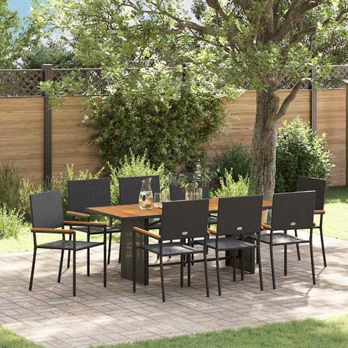 vidaXL Tuin Eetset 9 pcs Zwart en Bruin 190 x 80 x 75 cm, Tuin en Terras, Tuinstoelen, Nieuw, Rotan, Verzenden