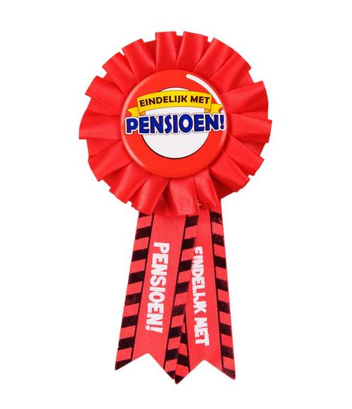 Rozet Eindelijk met Pensioen, Hobby en Vrije tijd, Feestartikelen, Nieuw, Verzenden