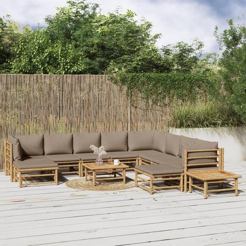 vidaXL 12-delige Loungeset met kussens bamboe taupe, Tuin en Terras, Tuinsets en Loungesets, Loungeset, Nieuw, Hout, Verzenden