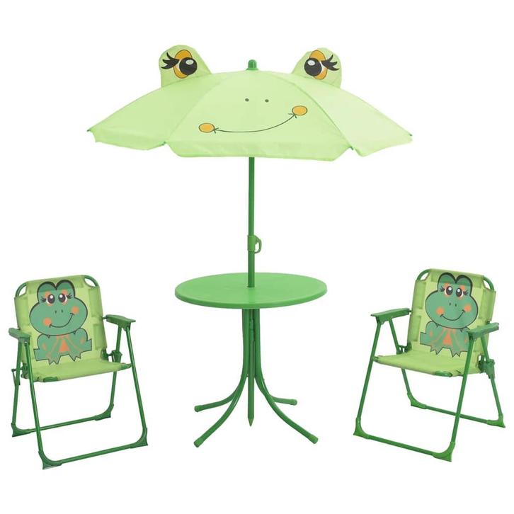 vidaXL 3-delige Bistroset voor kinderen met parasol groen, Tuin en Terras, Tuinsets en Loungesets, Nieuw, 3 zitplaatsen, Textileen