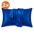 2 STUKS - Satijnen kussensloop Donkerblauw 60 x 70 cm hoofdk, Ophalen of Verzenden, Nieuw