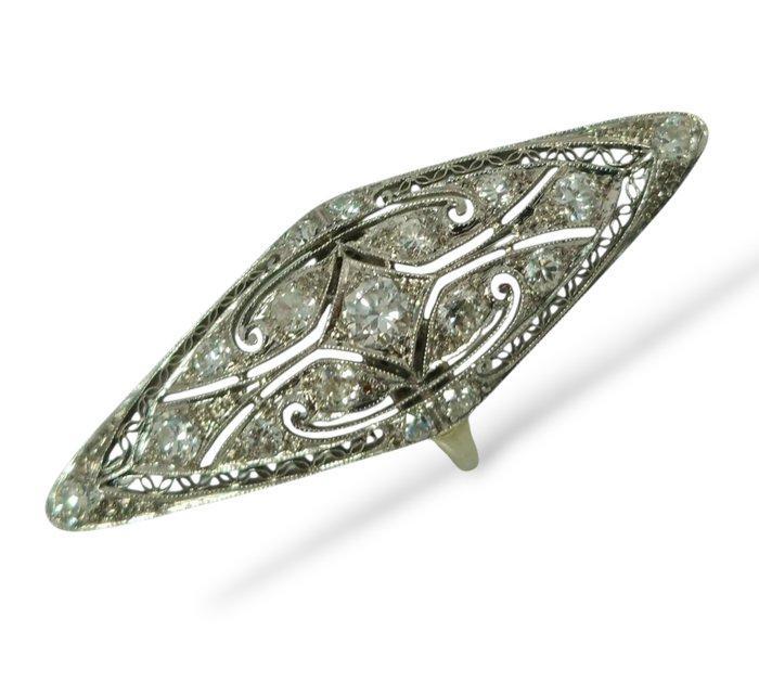 Ring - 14 karaat Witgoud, Art Deco zeer grote 14K goud en, Sieraden, Tassen en Uiterlijk, Ringen