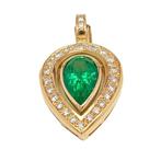 Hanger - 18 karaat Geel goud Smaragd - Diamant - 4,50ct