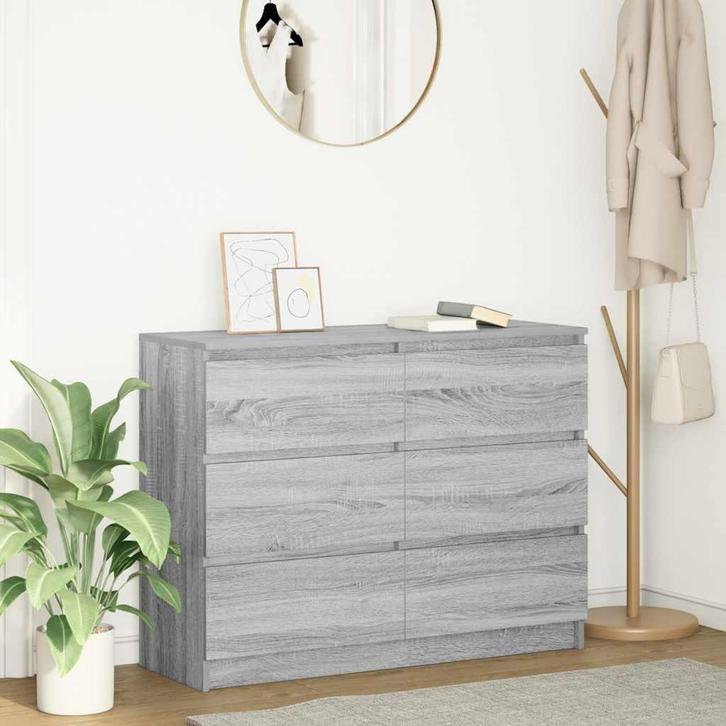 vidaXL Dressoir 100x35x76 cm bewerkt hout grijs sonoma, Huis en Inrichting, Kasten | Dressoirs, Nieuw, Overige houtsoorten, Verzenden