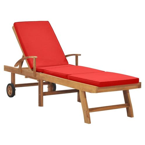 vidaXL Ligbed met kussen massief teakhout rood, Tuin en Terras, Ligbedden, Nieuw, Verzenden