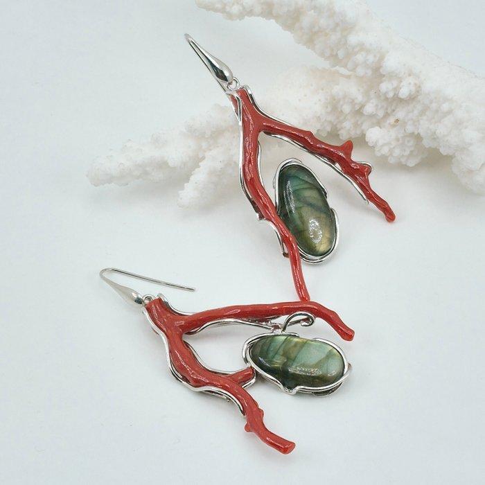 Bloedkoraal - Zilver - Oorbellen - CORALLO MEDITERRANEO, Antiek en Kunst, Curiosa en Brocante