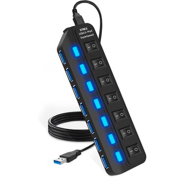 Strex USB 3.0 Hub - USB Splitter - 7 Poorten - 5Gbps - LED