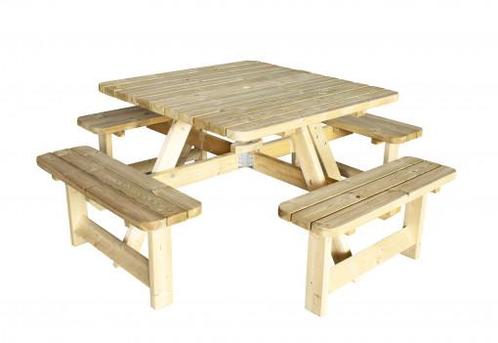 Picknicktafel Vierkant 40 mm dik bladmaat 115 x 115 cm, Tuin en Terras, Tuinsets en Loungesets, Nieuw, Verzenden