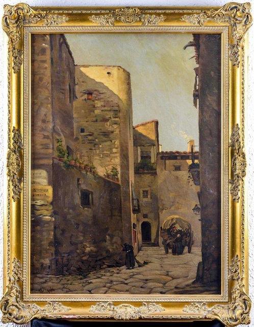 Modest Urgell i Inglada (1839-1919) - Calle empedrada, Antiek en Kunst, Kunst | Schilderijen | Klassiek