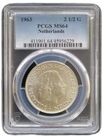 Koningin Juliana zilveren 2 1/2 gulden 1963 MS64 PCGS, Verzenden, Koningin Juliana, Losse munt, Zilver