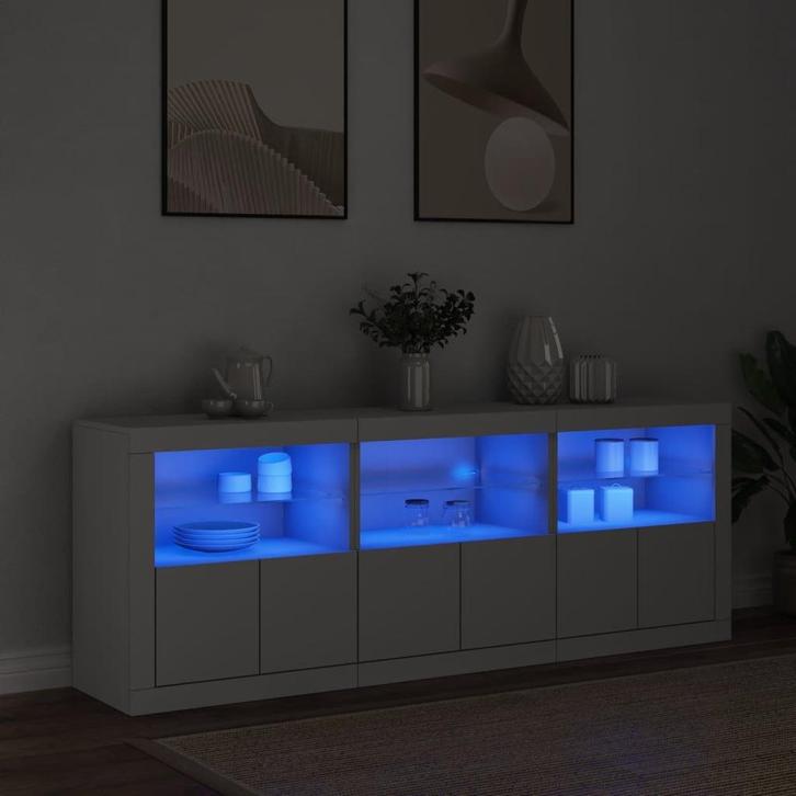 vidaXL Dressoir met LED-verlichting 181,5x37x67 cm wit, Huis en Inrichting, Kasten | Dressoirs, 75 cm of meer, Nieuw, Minder dan 50 cm