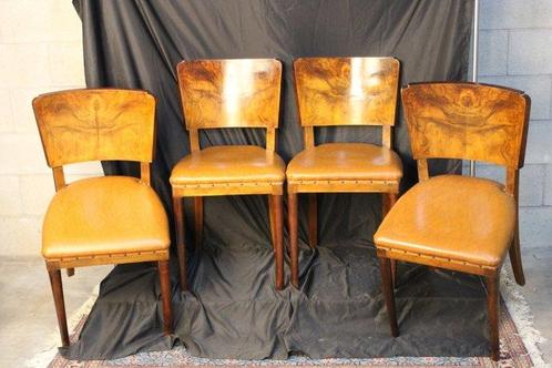 Stoel (4) - Eik, ecoleer - Italiaanse art deco stoelen, Antiek en Kunst, Kunst | Designobjecten