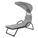 Ligstoel tuin - met zonnescherm - 189 x 73 cm - grijs, Tuin en Terras, Ligbedden, Ophalen of Verzenden, Nieuw
