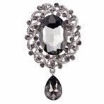 Fako Bijoux® - Broche - Geslepen Glas - Grijs - 41x70mm -, Verzenden, Nieuw