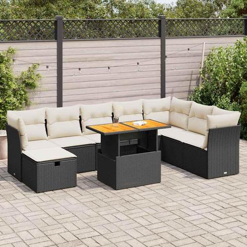 vidaXL 9-delige Loungeset met kussens poly rattan acacia, Tuin en Terras, Tuinsets en Loungesets, Loungeset, Nieuw, Rotan, Verzenden