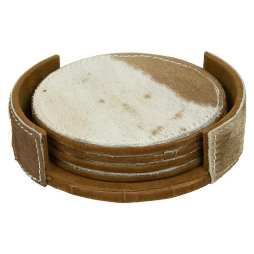onderzetter koehuid rond bruin/wit 10cm (set of 4), Huis en Inrichting, Woonaccessoires | Overige, Verzenden