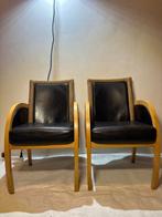 Lloyd Loom - Fauteuil - Hout, Leder - Twee fauteils, Antiek en Kunst