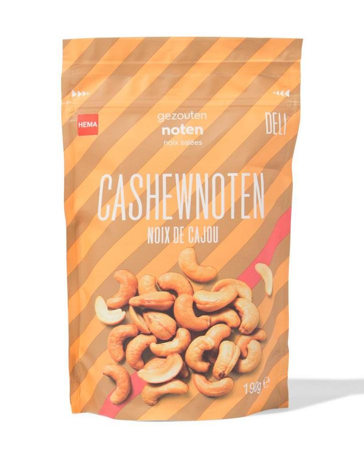 HEMA Cashewnoten gezouten 190g van €4.69 voor €3.49 sale, Diversen, Levensmiddelen, Verzenden