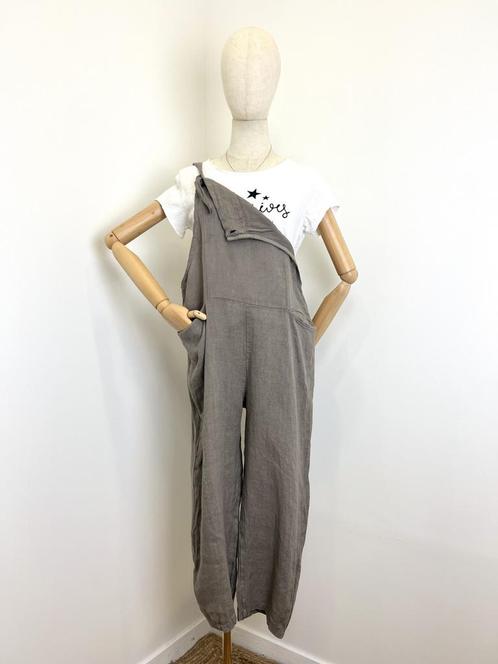 100% Linnen jumpsuit met verstelbare schouderbanden - voor, Kleding | Dames, Tops
