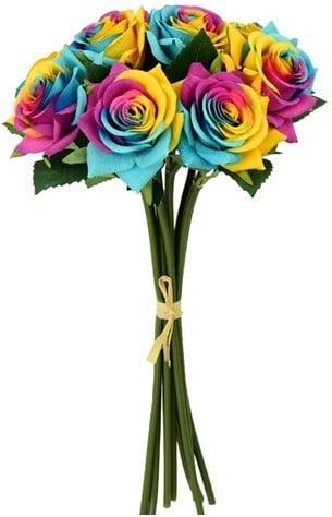 Zijden Roos Regenboog Fresh Touch Diamond Bundel 35 cm, Huis en Inrichting, Woonaccessoires | Kunstplanten en Kunstbloemen, Nieuw
