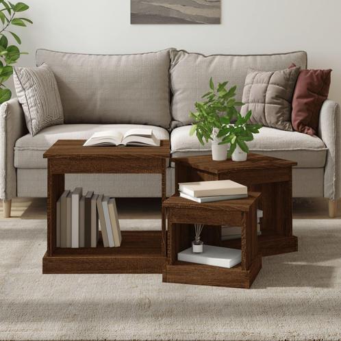 vidaXL 3-delige Salontafelset bewerkt hout bruin eikenkleur, Huis en Inrichting, Tafels | Salontafels, Nieuw, Minder dan 50 cm