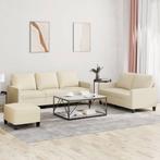 vidaXL 3-delige Loungeset met kussens kunstleer crème, Huis en Inrichting, Verzenden, 150 tot 200 cm, Nieuw, Leer