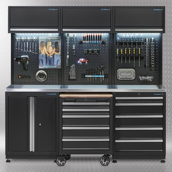 Datona Werkplaatsinrichting PREMIUM met RVS werkblad 204 cm, Doe-het-zelf en Verbouw, Werkbanken, Nieuw, Ophalen of Verzenden