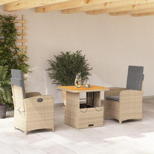 vidaXL 3-delige Tuinset met kussens poly rattan beige, Tuin en Terras, Tuinsets en Loungesets, Tuinset, Nieuw, 2 zitplaatsen, Rotan