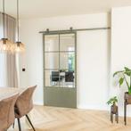 Stalen Schuifdeur 6 Vlaks met kickplate Olijfgroen Helder gl, Doe-het-zelf en Verbouw, Kozijnen en Schuifpuien, Nieuw, Metaal