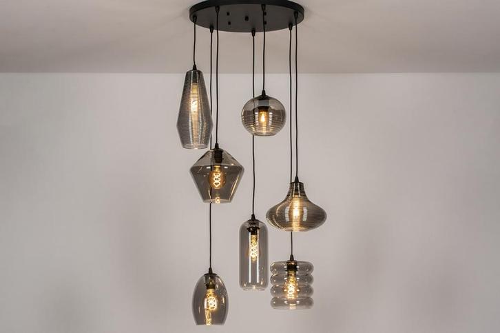 Rietveld Hanglampen - Zwart - Glas, Metaal, Huis en Inrichting, Lampen | Hanglampen, Verzenden