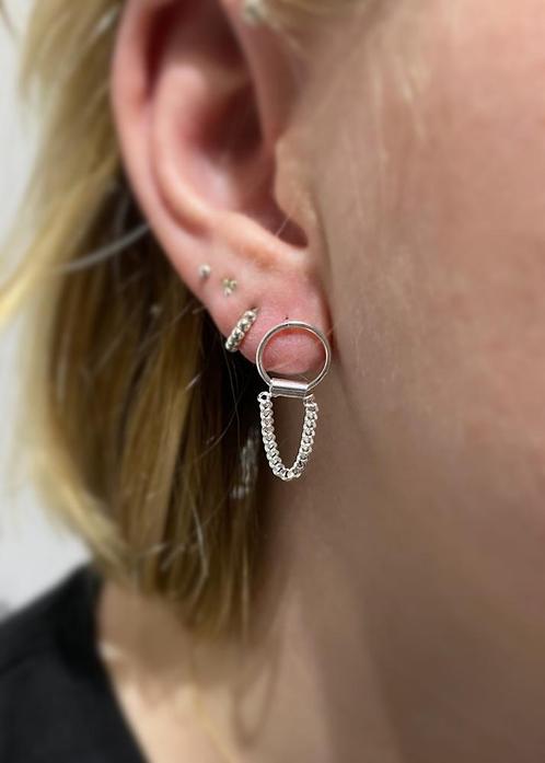 Zilveren cirkel met ketting oorbellen, Sieraden, Tassen en Uiterlijk, Oorbellen, Nieuw, Verzenden