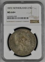Koning Willem III 2 1/2 Gulden 1872 MS64+ NGC gecertificeerd, Zilver, Losse munt, Verzenden