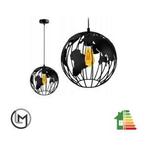 Zwarte Wereldbol Hanglamp van Staal met E27 Fitting, Verzenden, Nieuw, Metaal, Industrieel 