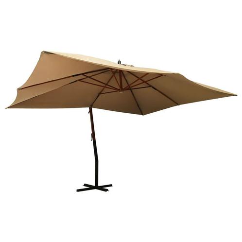 vidaXL Zweefparasol met houten paal 400x300 cm taupe, Tuin en Terras, Parasols, Zweefparasol, Nieuw, Meer dan 4 meter, Verzenden