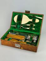 Vintage Toiletset - Leder, Metaal, Glas - Mannelijk met, Antiek en Kunst