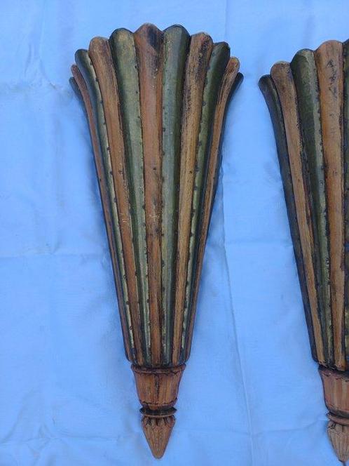 Wandlamp (2) - Hout met messing - Art deco wandlampen, Antiek en Kunst, Curiosa en Brocante