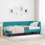 vidaXL Hoekbedframe met matras Turquoise 80 x 200 cm Fluweel, Huis en Inrichting, Verzenden, Nieuw, Hout