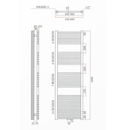 Sanicare design radiator midden aansluiting recht 160 x 45, Doe-het-zelf en Verbouw, Sanitair, Ophalen of Verzenden