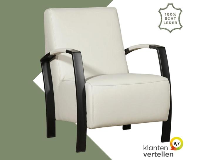 Leren fauteuil Glory - Hermes Djerba (crème), Huis en Inrichting, Fauteuils, 50 tot 75 cm, 75 tot 100 cm, Nieuw, Leer, Ophalen of Verzenden