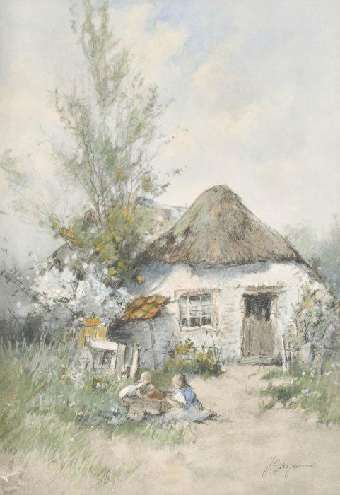 Johannes Josephus Garjeanne (1860-1930) - Kids playing by a, Antiek en Kunst, Kunst | Schilderijen | Klassiek