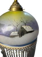 Lamp - Antieke Hanglamp met Kristallen Druppels - Glas,, Antiek en Kunst